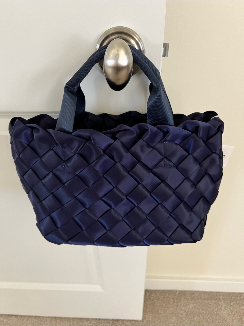 Ah-dorned Woven Ribbon Basket Mini Tote Handbag with Handles